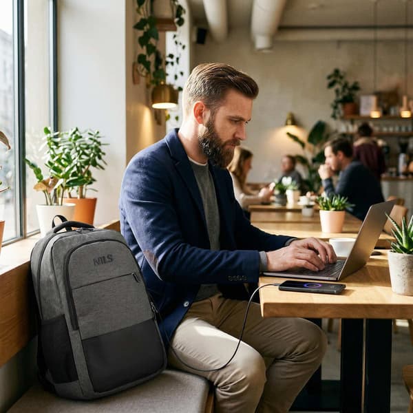Läppärireppu, USB-C-latausportti, 18L harmaa