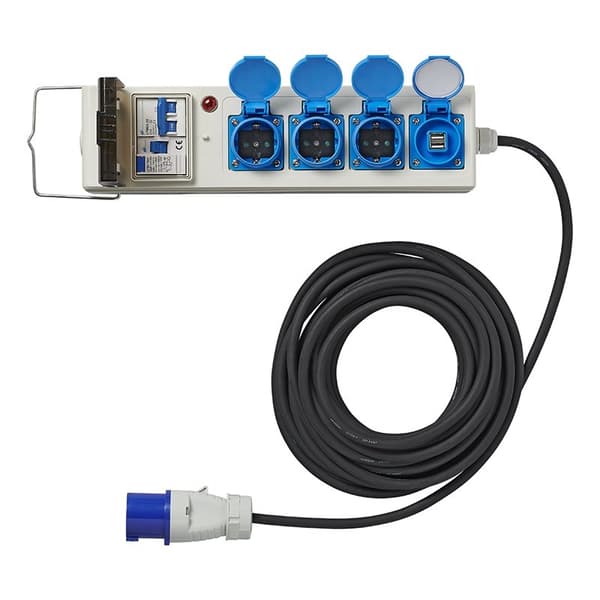Telt/foldevognsenhed 10M 3x1,5mm² med MCCB og RCD + 2xUSB