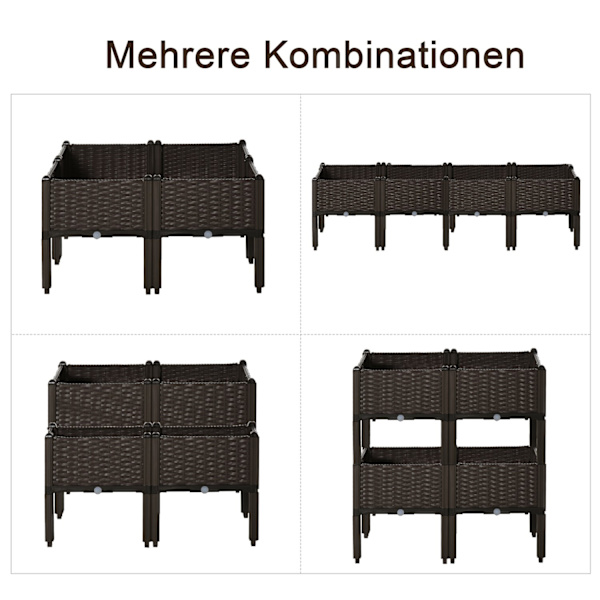 Højbed 4-Delt Plantekasse Med Drænhuller, Rattan Look, Diy, Brun, 40X40X44Cm