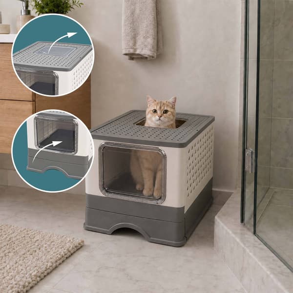 Sluten kattlåda med låda, vikbar design