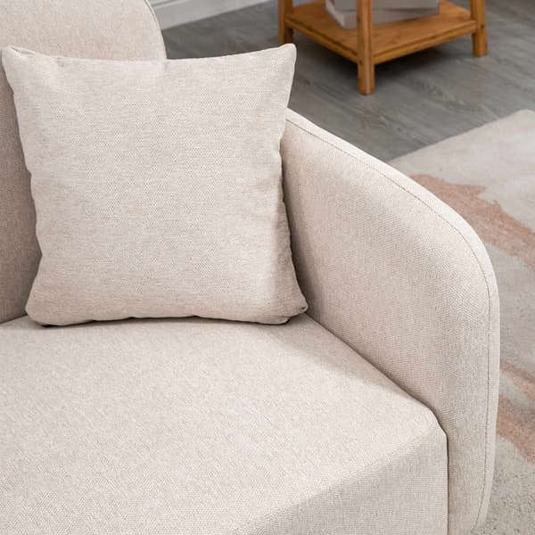 Krämfärgad 2-sitssoffa med kuddar, modern design, träben