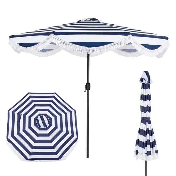 Vipbar strandparasol, 278 cm, Blå/Hvide striber