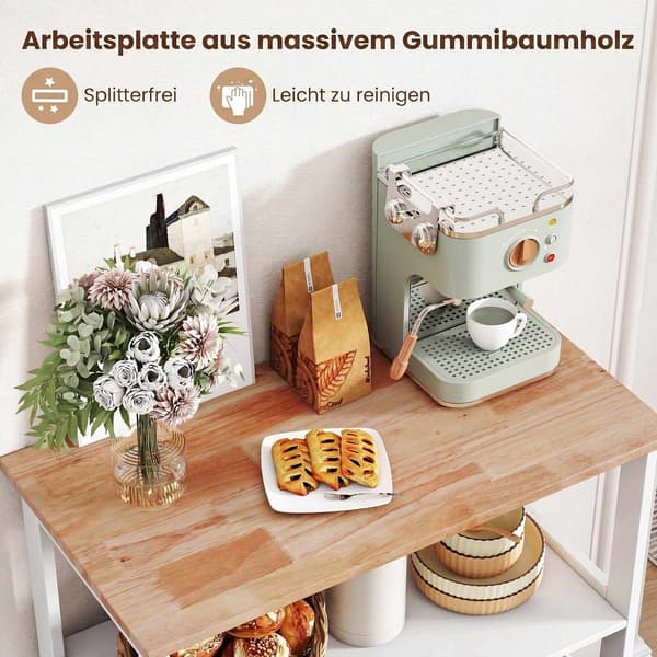 Rullande köksö med träskiva och vinställ
