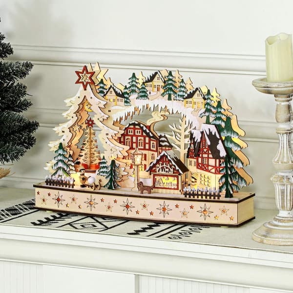 LED-oplyst træ juleby – 20 lys, 45x12x30 cm