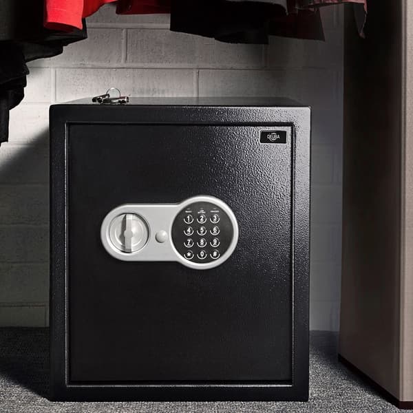 Digitalt pengeskab med LED-display, sort, 35x40x40cm