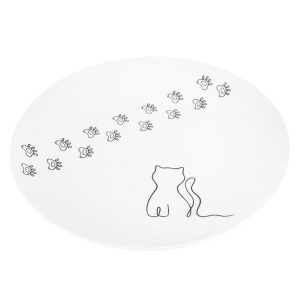 Porslinsdessertstallrik, vit kattdesign, 20,5 cm
