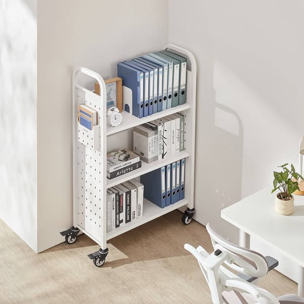 Rullende biblioteksbogvogn, 3-etagers, 150 kg, låsbare hjul