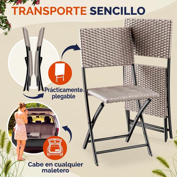 Krämfärgade fällstolar i polyrattan, set om 2 – utomhusbruk