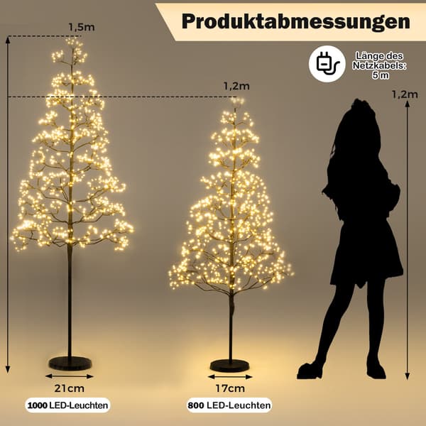 LED-lystræ 150 cm, 1000 varm hvid, cementstativ