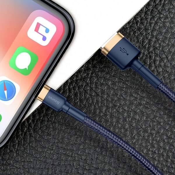 Kestävä nylonkaapeli USB-kaapeli Iphone Lightning QC3.0 1.5A 2M sininen