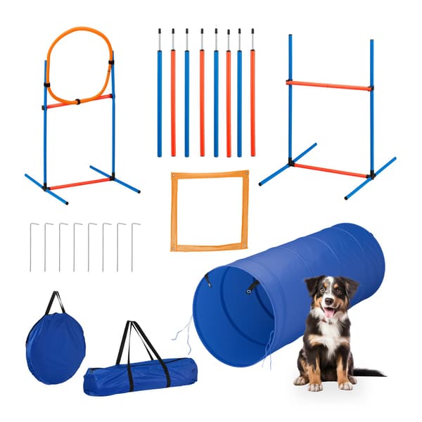 Hund Agility Course Set med tunnel, häck, slalom