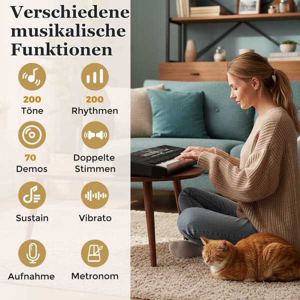 Elektroniskt keyboardset med 61 tangenter och justerbart stativ