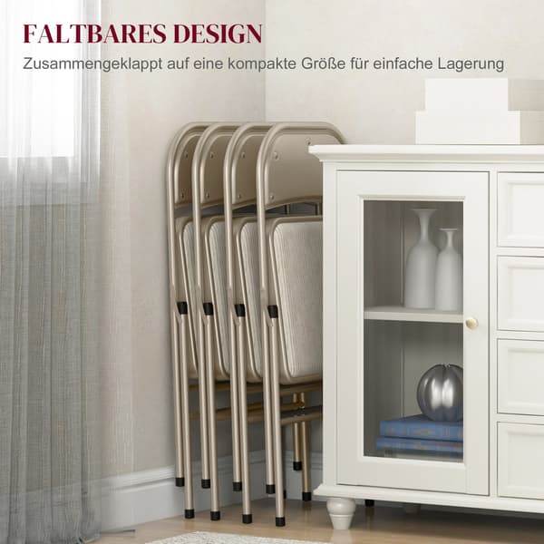 Foldbare polstrede stole, sæt med 4 – Stålstel, beige