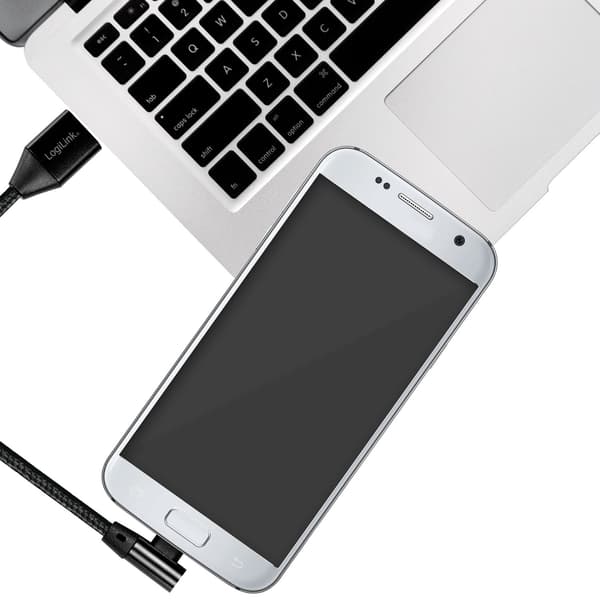 Kulmikas MicroUSB-kaapeli USB 2.0 15W 1m