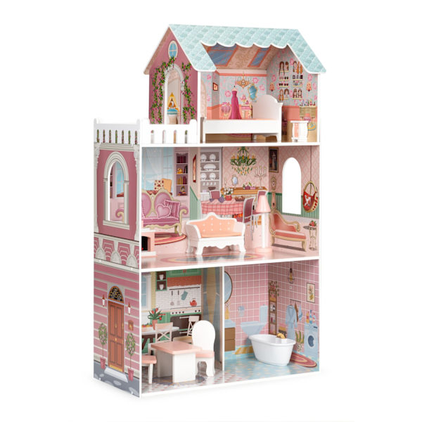 Stort Barbie dockhus med en uppsättning möbler ECOTOYS