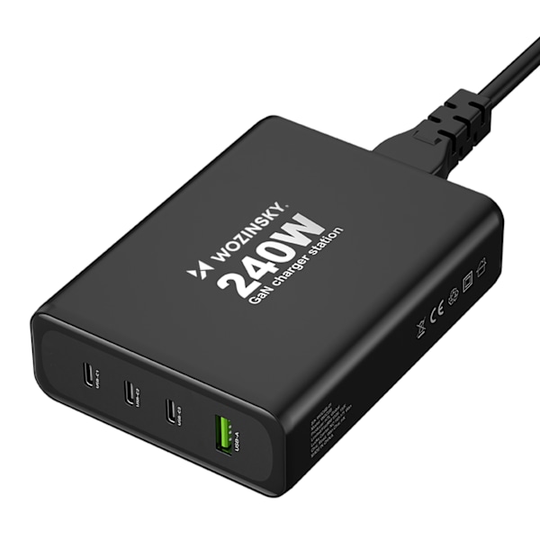 GaN 240W USB-A 3x USB-C netværksoplader sort