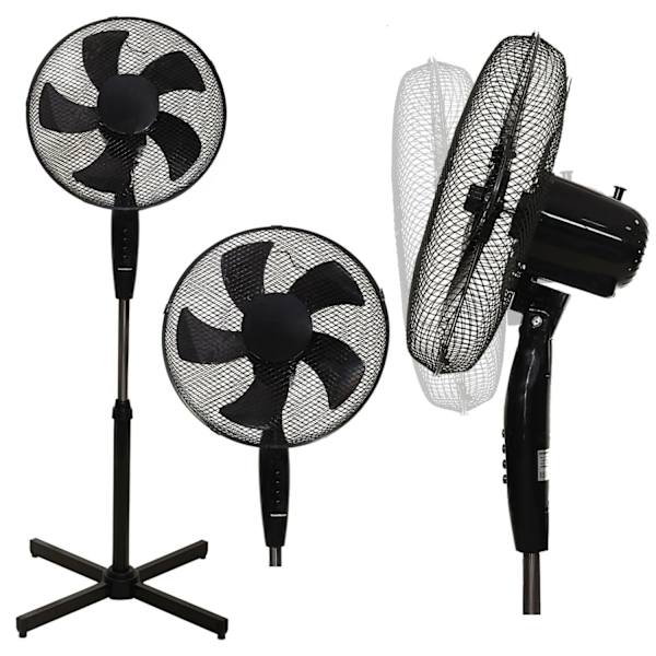 Stående gulvventilator 45W – 3 tilstande, 5 blade, sort