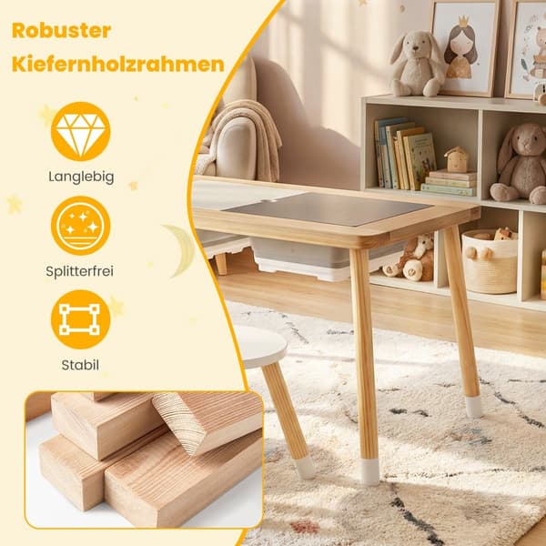Børne sensorisk bordsæt med 2 taburetter, dobbeltsidet bordplade