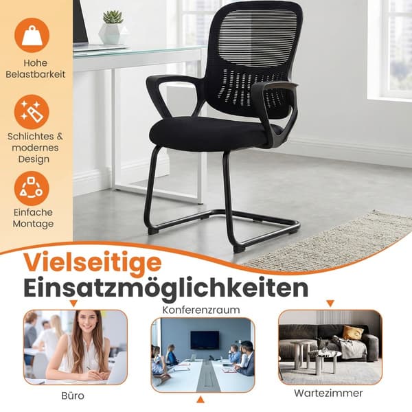 Konferencestole sæt med 2, sort netryg, opbevaringskurv