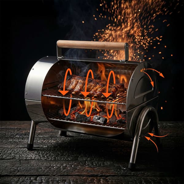 Sammenklappelig bordgrill i rustfrit stål med 2 riste