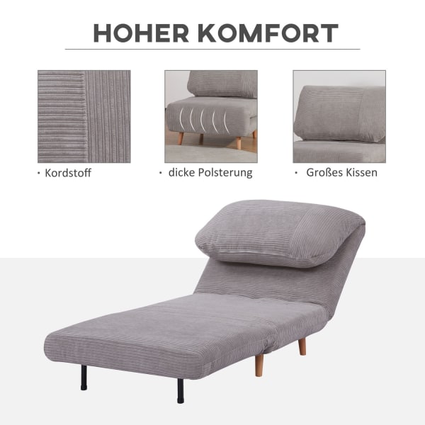 2-I-1 Sovesofa, Stoleseng, Justerbar Klapmadras, Gæsteseng, Klapseng, Ledningslook Til Soveværelse Og Stue, Polyester Lysegrå
