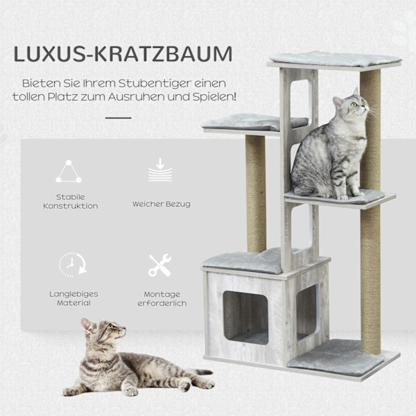 Cat Tree Monikerroksinen Raaputuspostaus Cat Huonekalut Toimintakeskus Juutti Pehmo Harmaa 67X38.5X114Cm