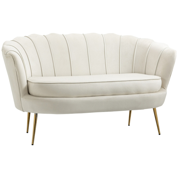 2 Pers. Sofa Sofa Polstret Sofa Loveseat Armlæn Fløjl Op Til 150 Kg Living Room Soveværelse Creme 130X77X77Cm