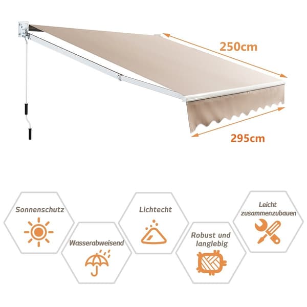 Infällbar utomhusmarkis, vattenavvisande polyester, 295x250 cm, beige