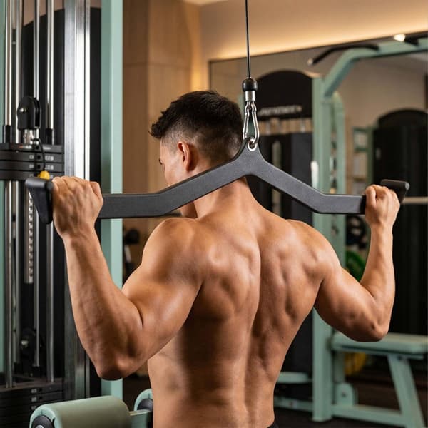 Lat Pulldown-stänger, set om 5 med stål-V-grepp, PVC-belagda, svarta