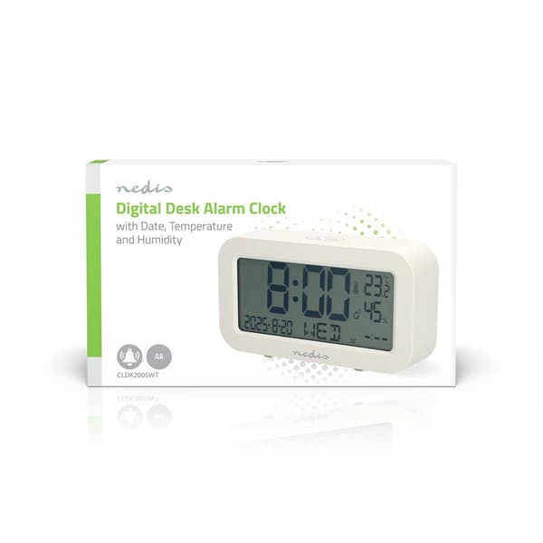 Digital bordsväckarklocka, LCD, snooze, timer, vit
