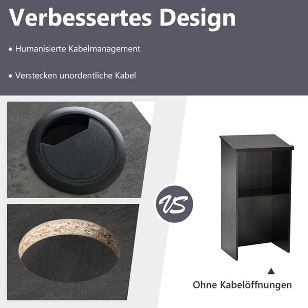 Stående skrivebordspodium med hylde og kabelhåndtering, grå
