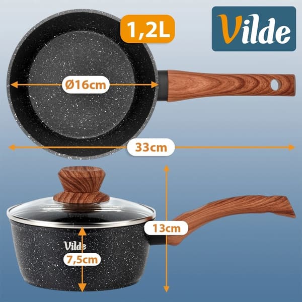 Non-stick granitkastrull med glaslock, 16 cm, 1,2 l