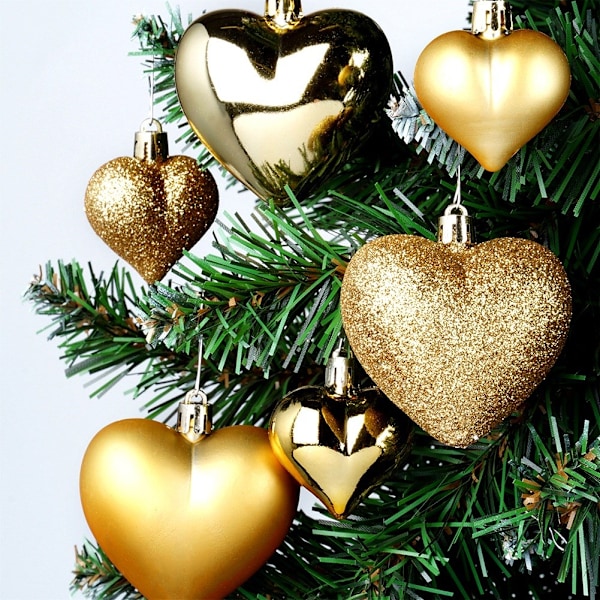 Sprængsikre julekugler hjerter guld 6,5/4,5 cm 16 stk.