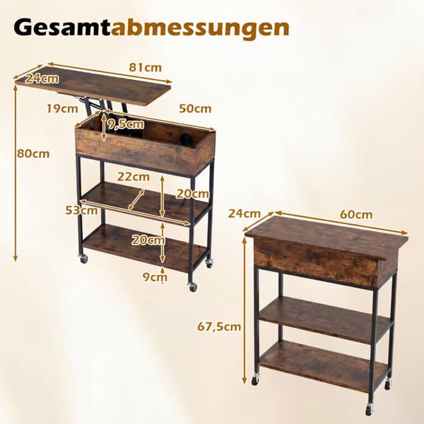 Lyftbart sidobord med laddningsstation och förvaring