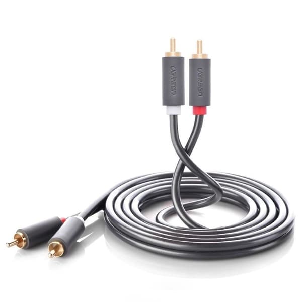 Ugrønt 2x RCA/Cinch stereo/lyd/videokabel, 5m - Grå
