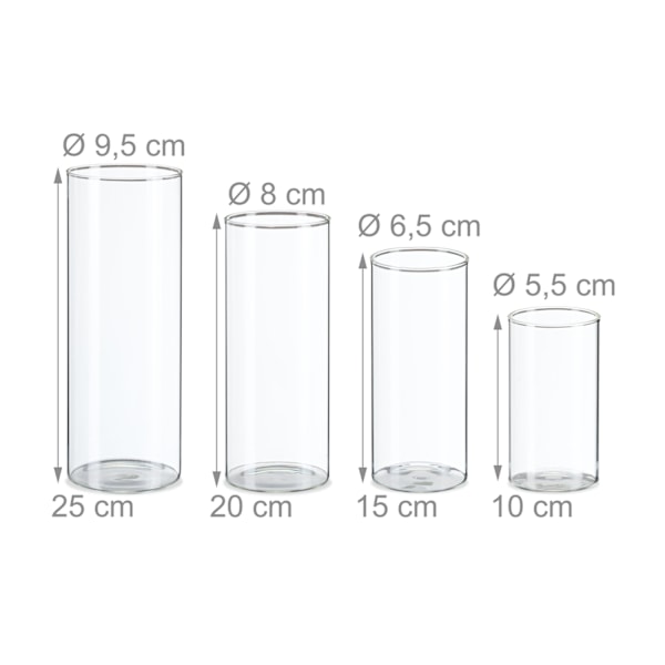 Glasvaser i 4 storlekar