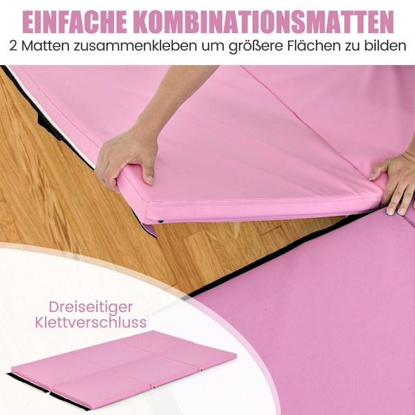 Taitettava pehmeä lattiamatto kahdella kahvalla liukumaton voimistelumatto 180 x 60 x 5 cm pinkki