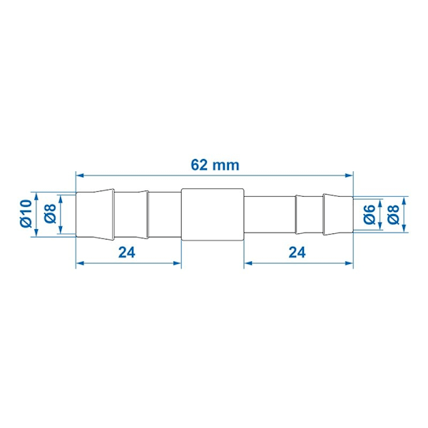 Vandslangereduktion lige 10x8mm pr stk