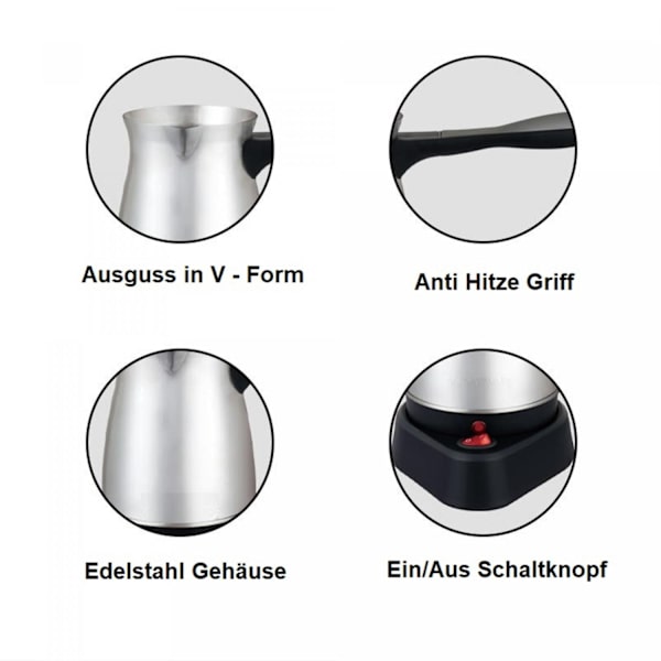 Cheffinger CF-ECMO.6:600 ml sähköinen ruostumattomasta teräksestä valmistettu turkkilainen espresso-kahvinkeitin