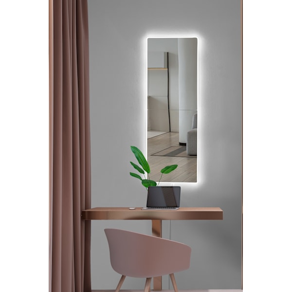Spegel med Led Belysning Rektangulär - 20 x 80 cm - Vit