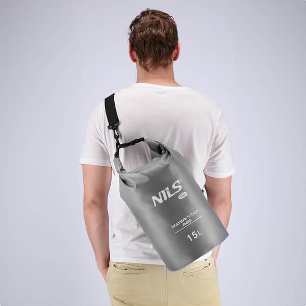 Vedenpitävä harmaa laukku, 15L