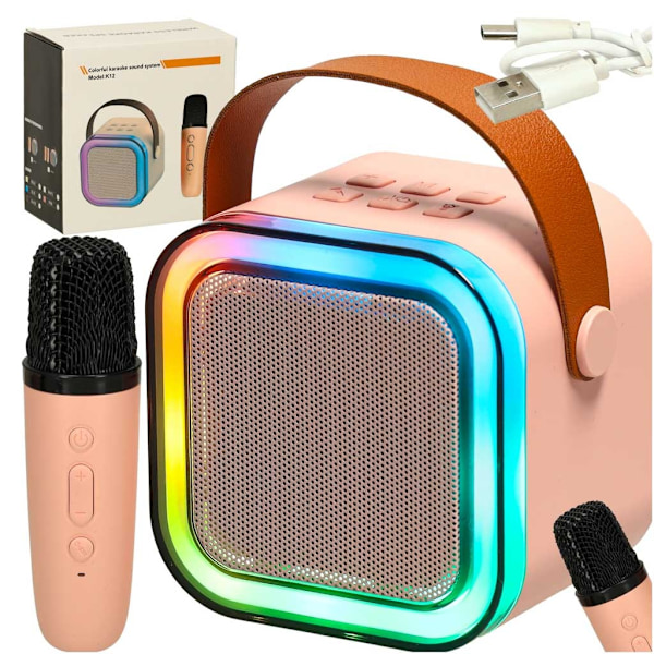 Karaokekaiutin mikrofonilla vaaleanpunainen