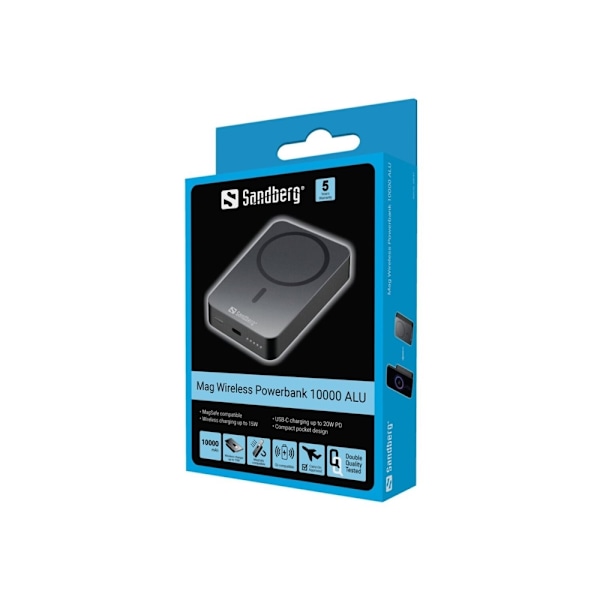 Sandberg 1000 ALU - Trådlös powerbank - Li - 10000 mAh - 38.5 Wh - 20 Watt - 3 A (24 pin USB-C)