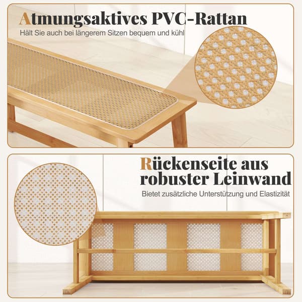 Bambu matbänk med rottingstol, 100 cm, naturfärgad