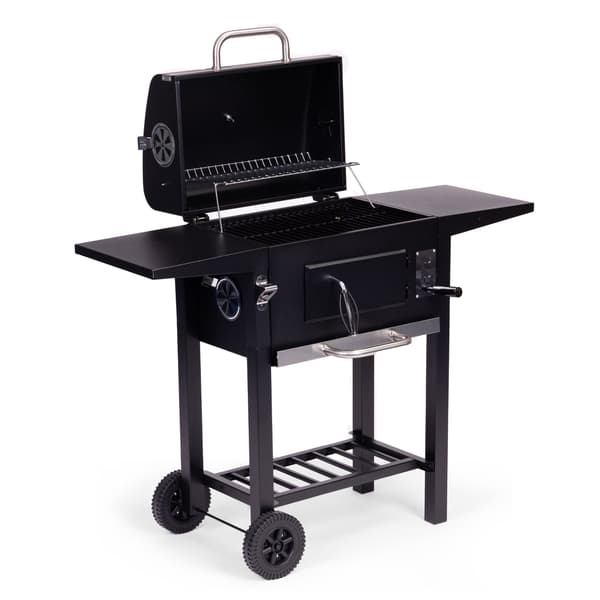 Trädgårdsgrill med kol, lock, justerbart galler, termometer