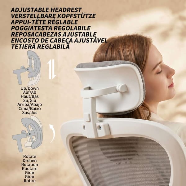 Ergonomisk kontorstol, net, opklappelige armlæn, grå