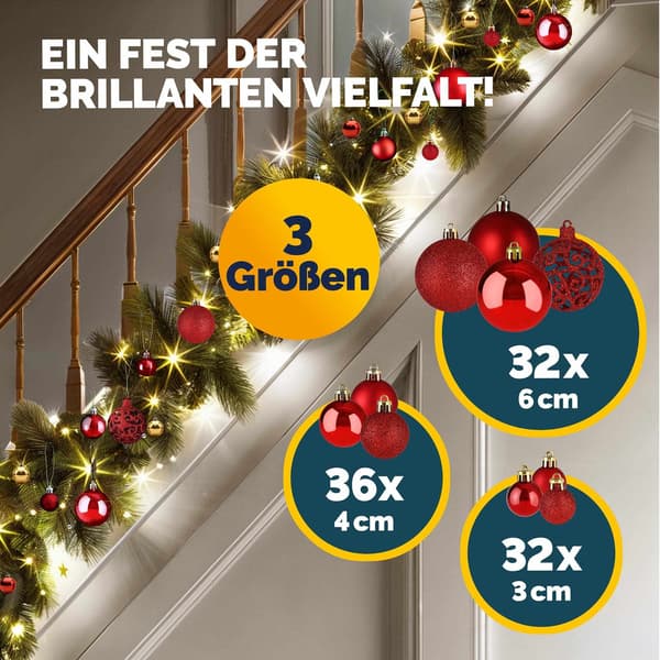 Røde julekugler, 100 dele, til indendørs/udendørs brug