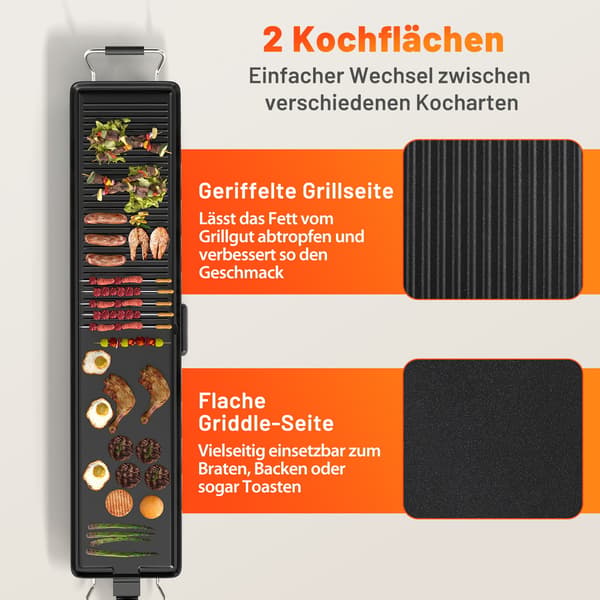 Teppanyakigrill 1800W, Non-stick, Justerbar temperatur, 100cm