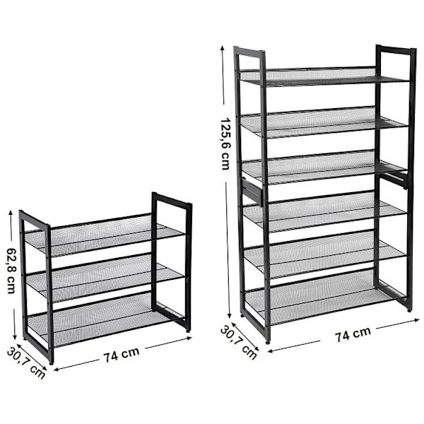 Sort metal skohylde, 3 niveauer