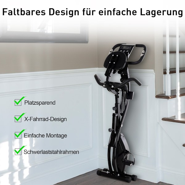 Motionscykel 2-I-1 Cykeltræner Hjemmetræner Folde Motionscykel Med 8 Niveauer Af Justerbar Magnetisk Modstand Og 1 Par Stålspændereb